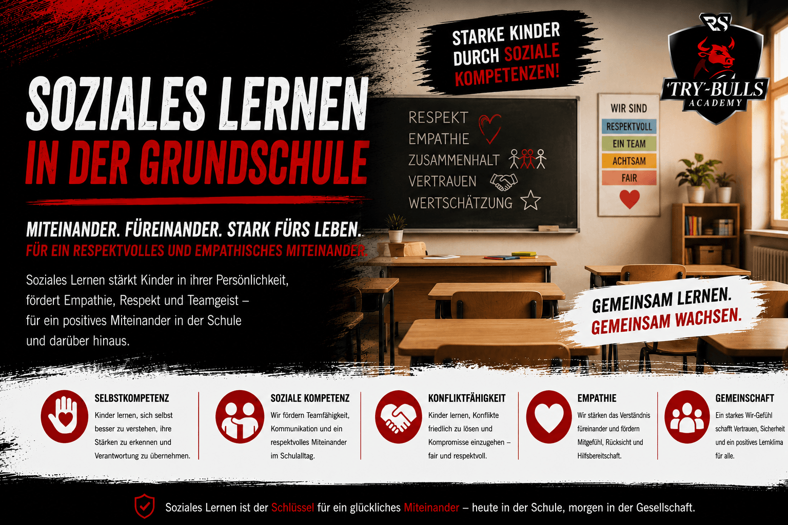 Soziales Lernen Grundschule mit Teamgeist Respekt und Gewaltprävention durch die TRY-BULLS Academy