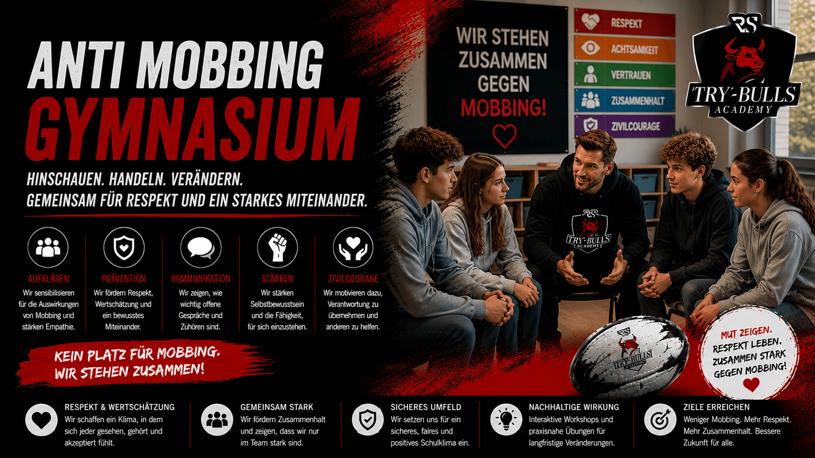 Anti-Mobbing Gymnasium mit der TRY-BULLS Academy