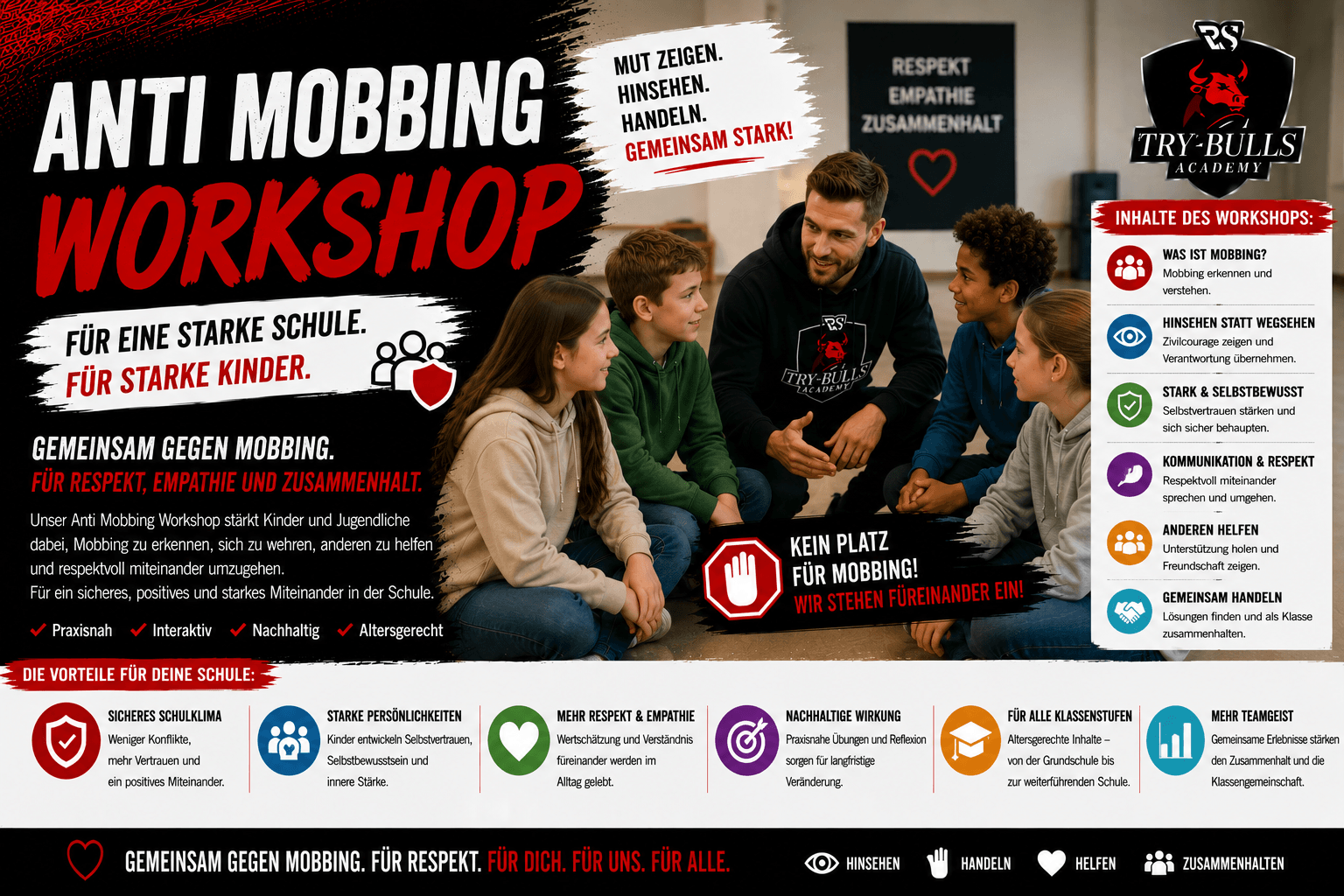 Anti-Mobbing-Workshop für Schulen mit der TRY-BULLS Academy