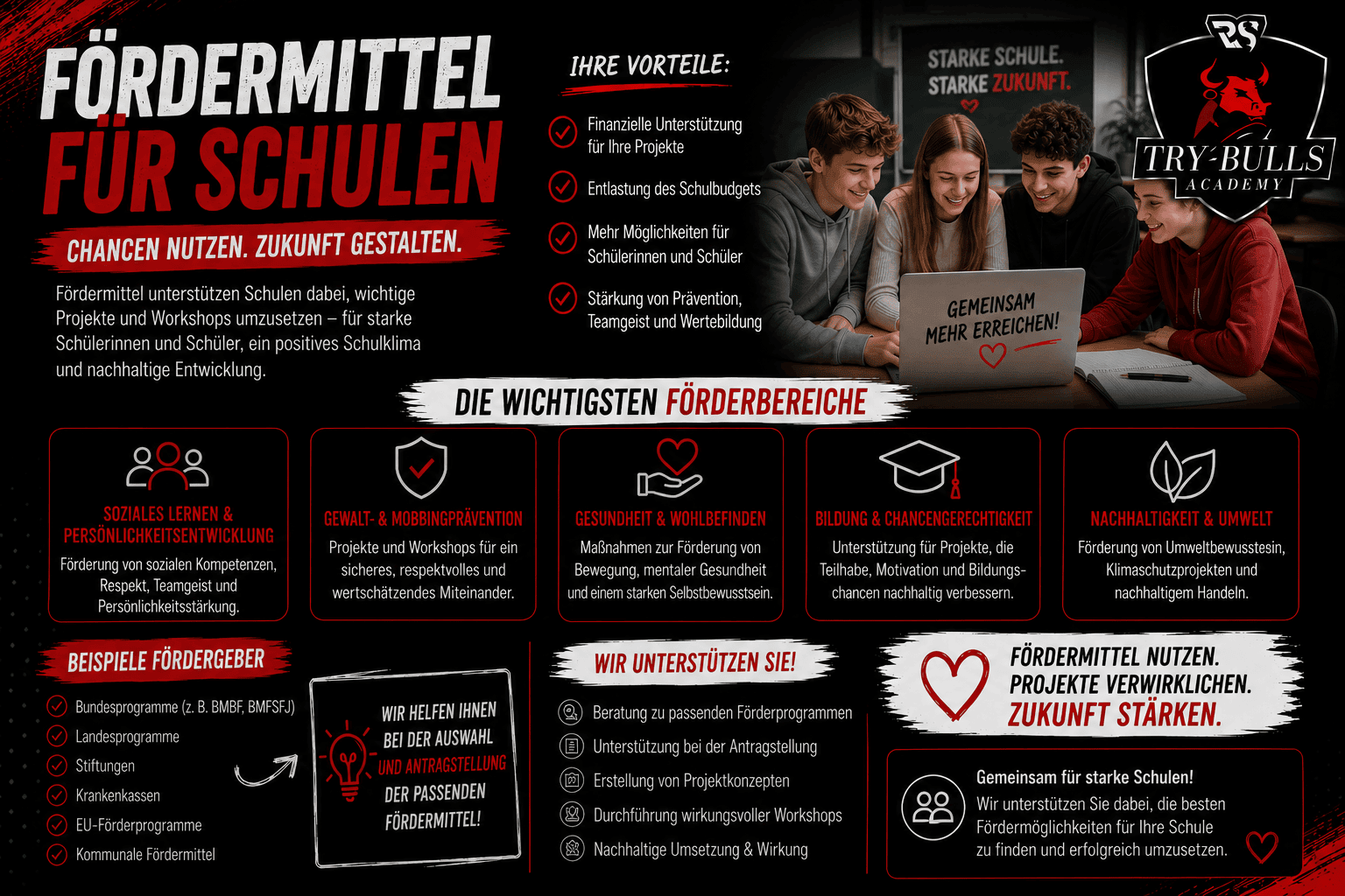 Fördermittel Schule und Crowdfunding mit der TRY-BULLS Academy