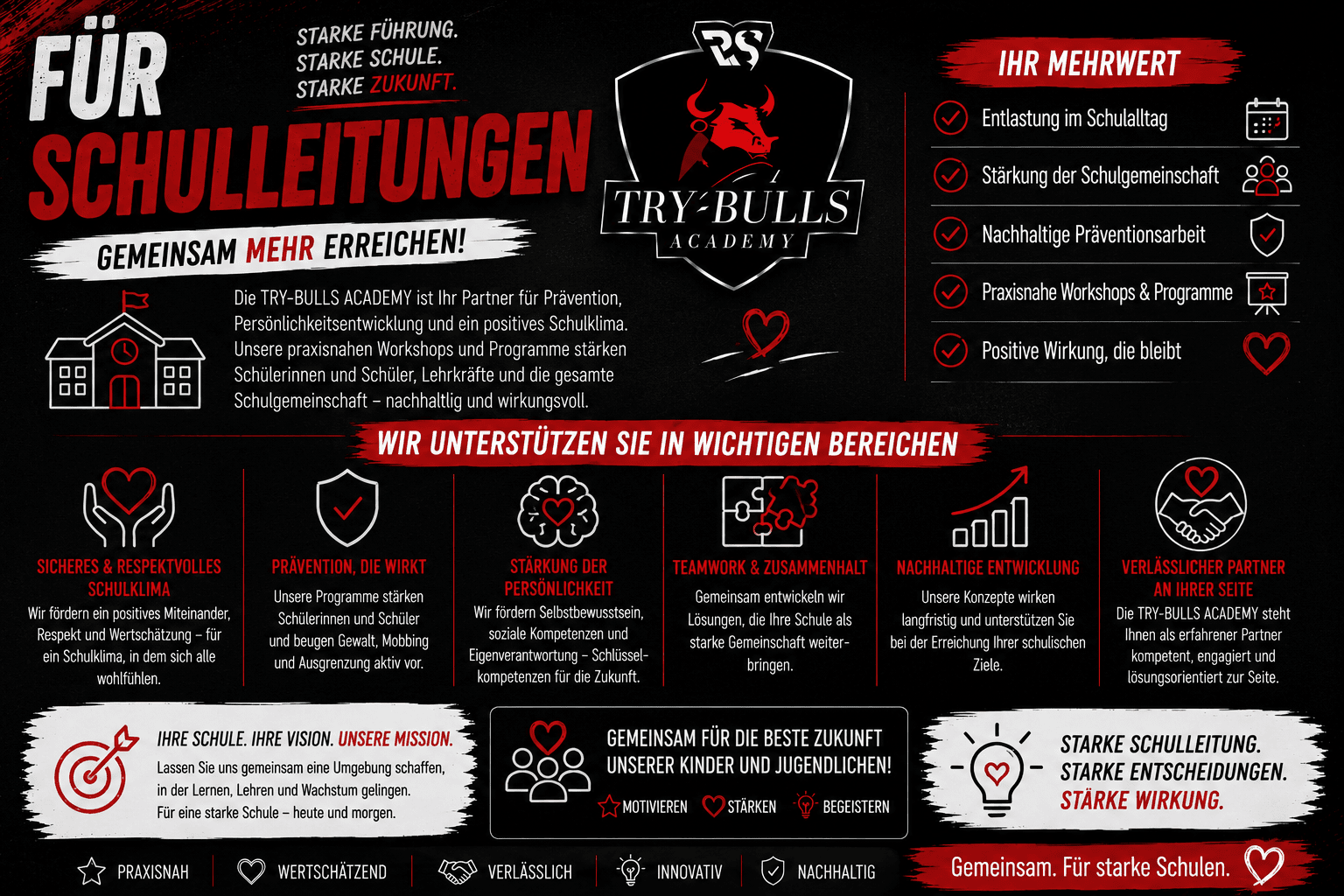 Für Schulleitungen – Präventionsprojekte mit der TRY-BULLS Academy planen