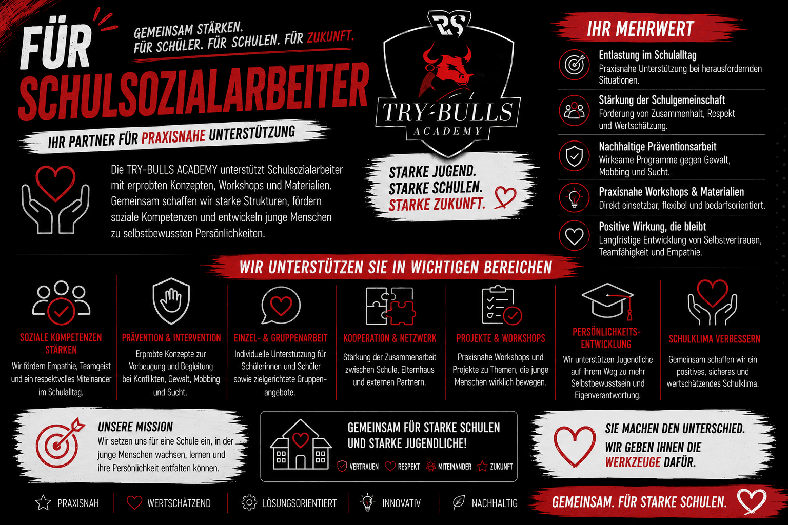 Für Schulsozialarbeit – Projekttage mit der TRY-BULLS Academy vorbereiten und begleiten