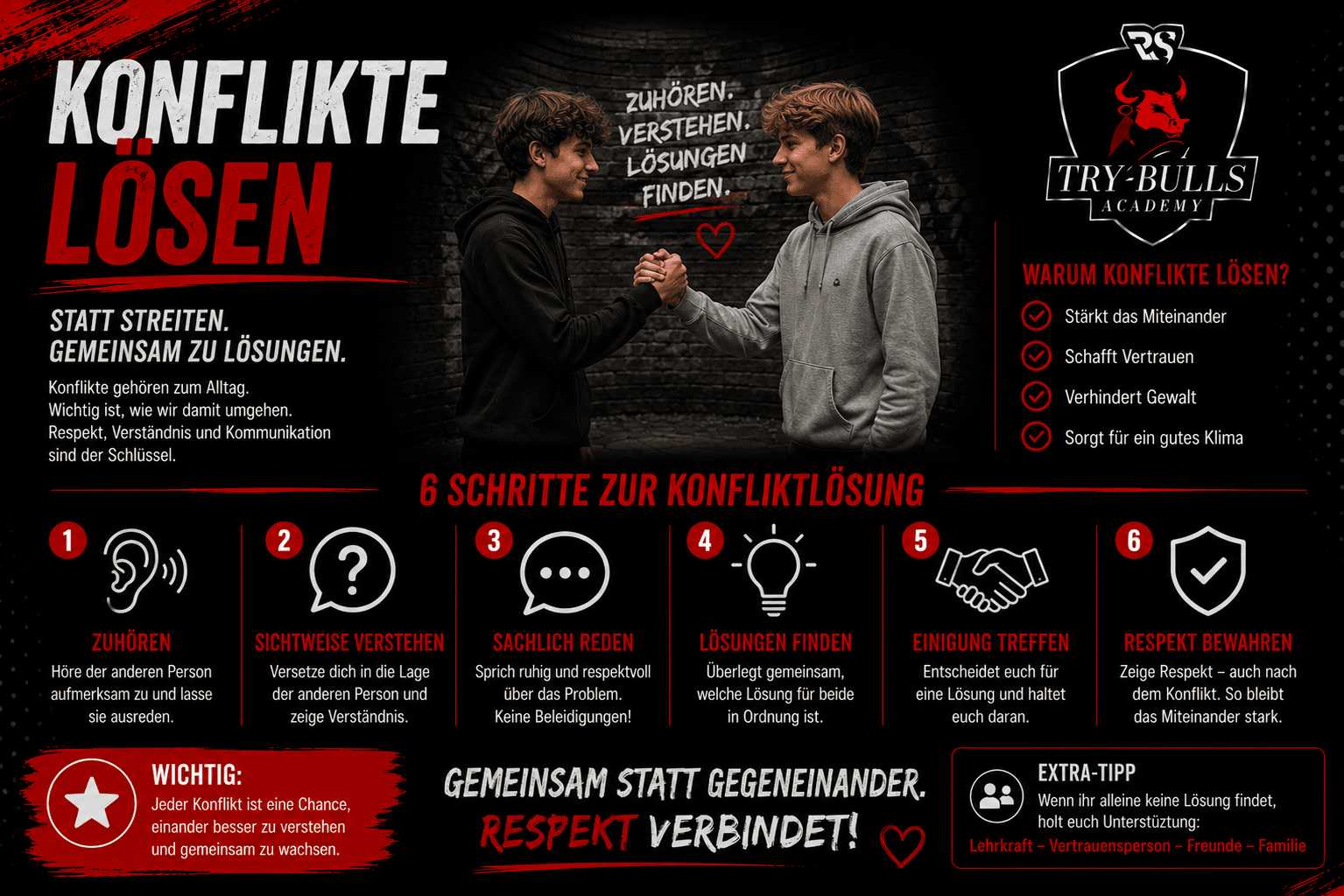 Konflikte lösen Schule mit der TRY-BULLS Academy