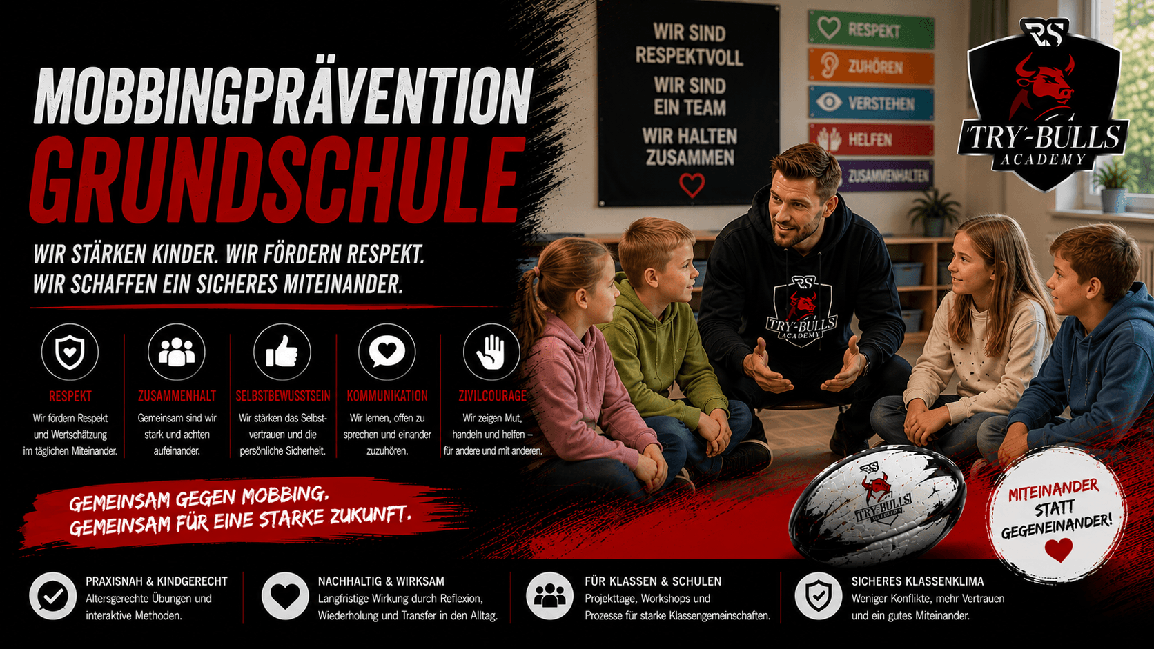 Mobbingprävention Schule mit der TRY-BULLS Academy