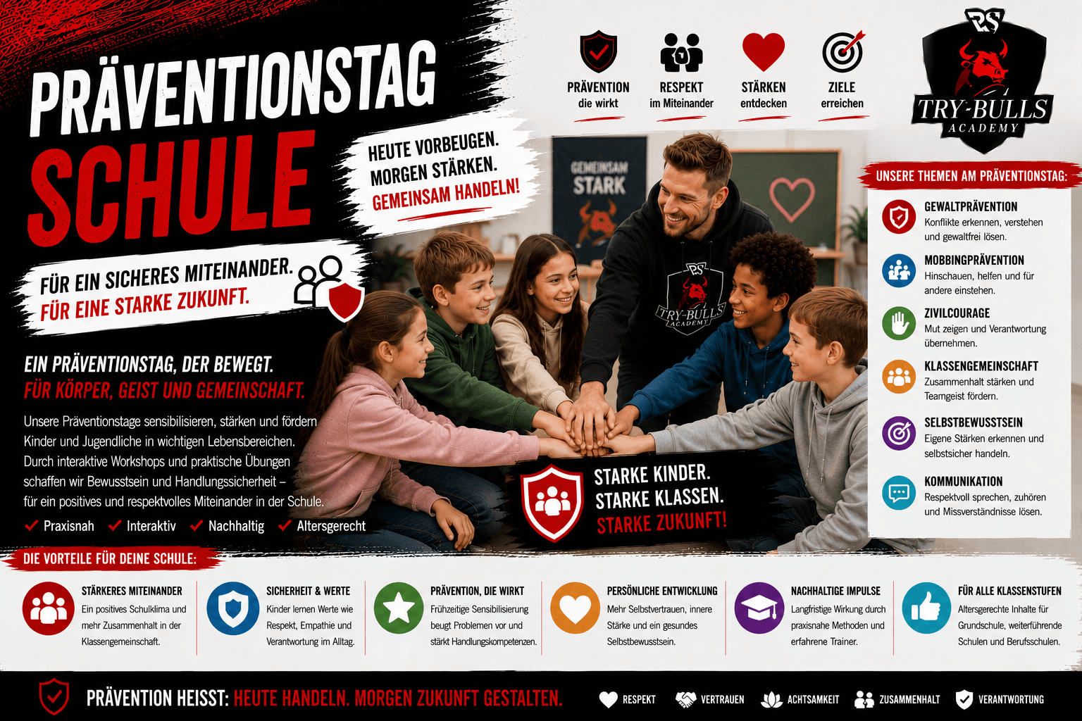 Präventionstag für Schulen mit der TRY-BULLS Academy