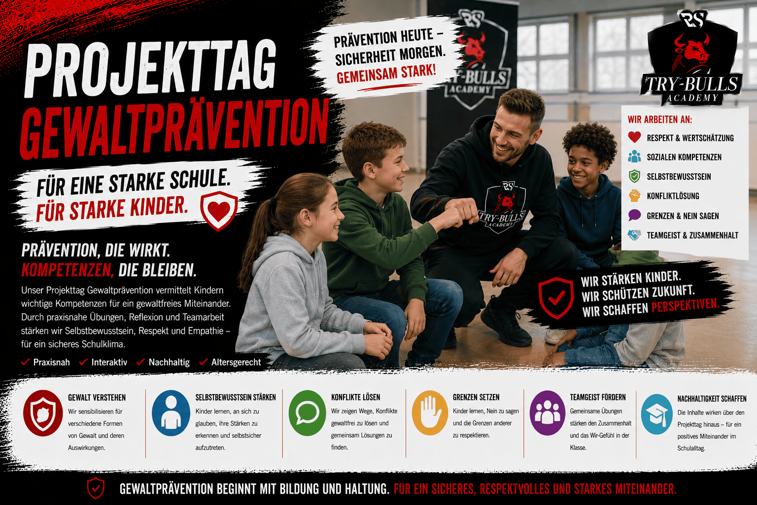 Projekttag Gewaltprävention für Schulen mit Respekt, Teamgeist, Konfliktlösung und Selbstbewusstsein