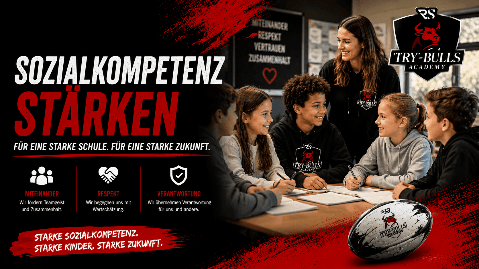 Schülerinnen und Schüler beim Sozialkompetenztraining mit der TRY-BULLS Academy