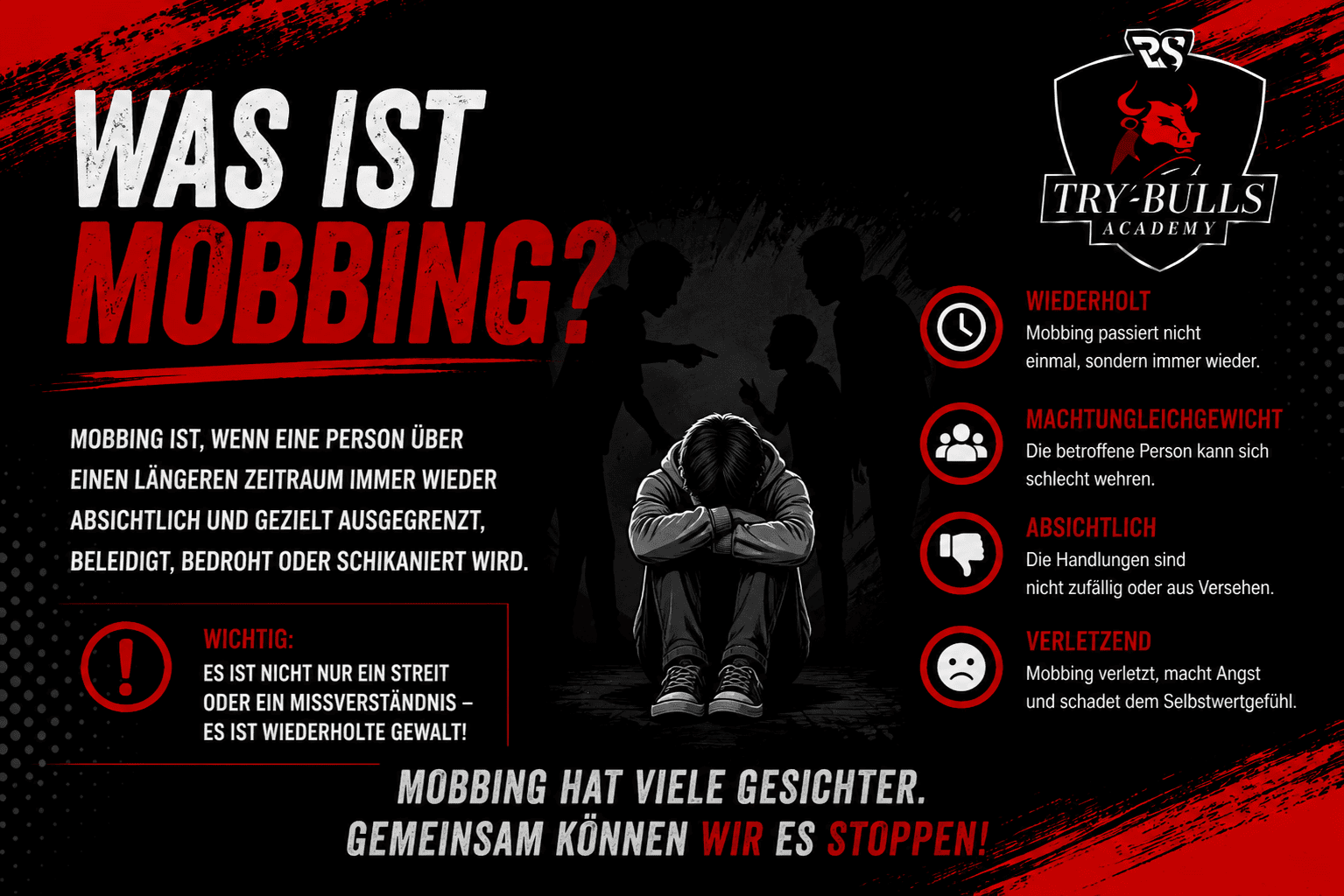 Was ist Mobbing – Definition, Anzeichen und Rollen erklärt von der TRY-BULLS Academy