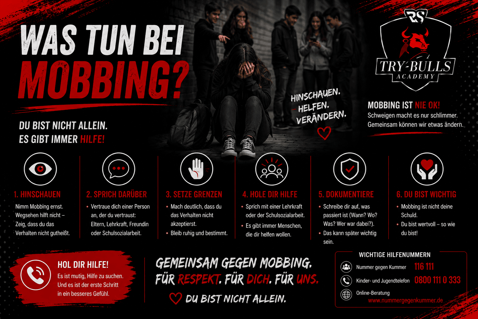 Was tun bei Mobbing – Sofortmaßnahmen und Hilfe der TRY-BULLS Academy